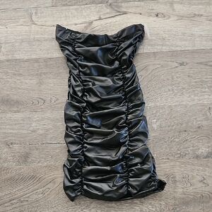 Black Ruched Satin Dress